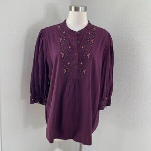 Knox Rose Womens Plus XXL Embroidered Plum Tunic Top 3/4 Sleeve Shirt
